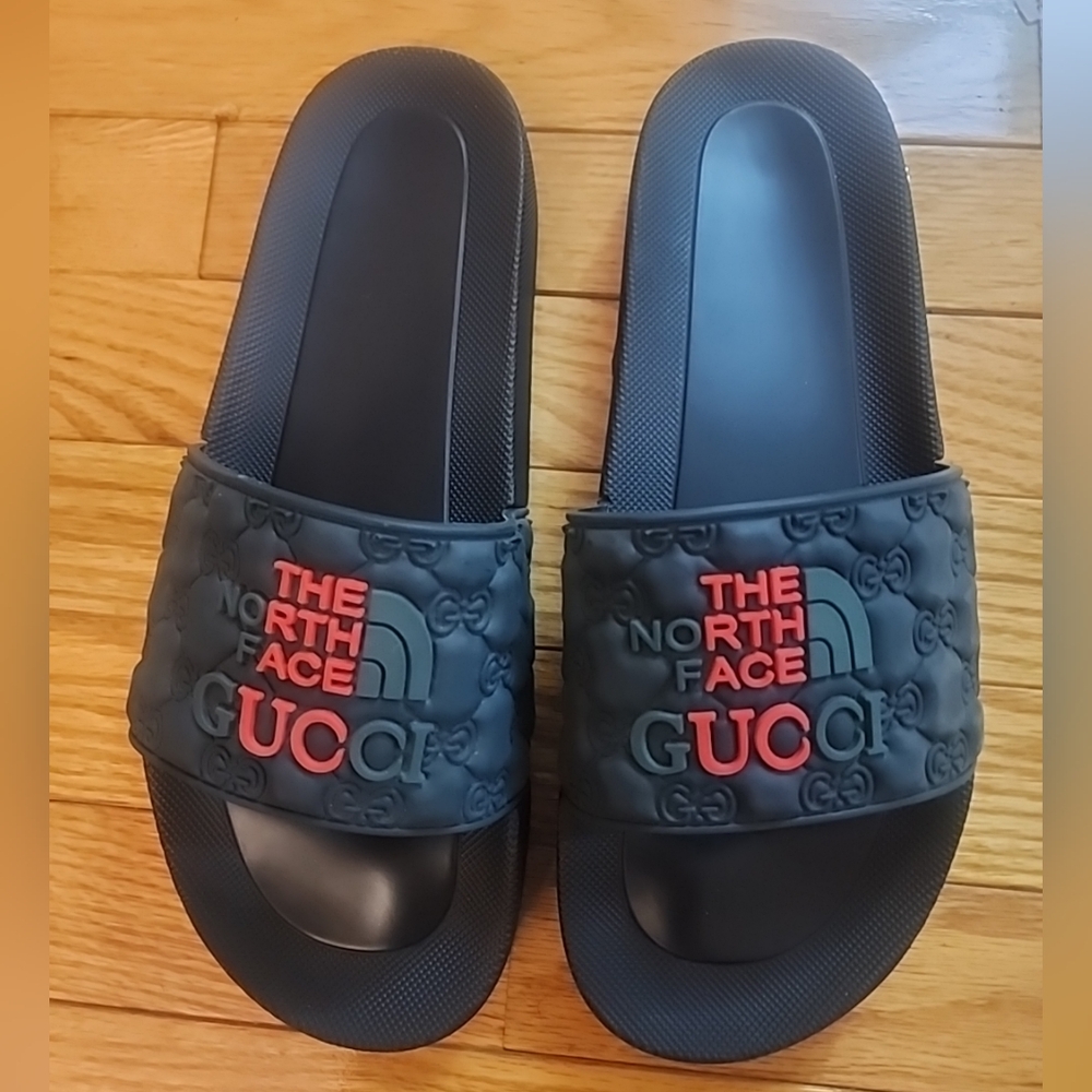 Gucci NorthFace collab Black Slides with Red Logo